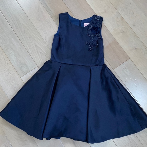 Zoe LTd USA navy floral accent fit flare gorgeous formal dress Zoe LTd USA navy floral accent fit flare gorgeous formal dress